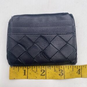 BOTTEGA VENETA Black intrecciato woven leather large card holder USED Made Italy